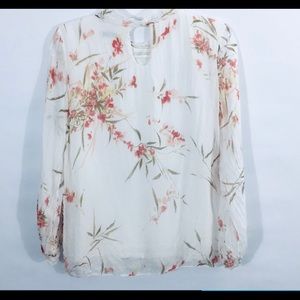 Elena Baldi Silk Floral Ruffle Neck Blouse Top Med